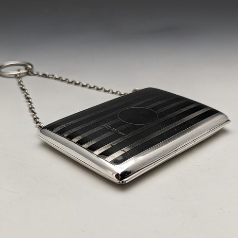 1913 British Antique Pure Silver Card Case with Chain 73g William Henry Sparrow